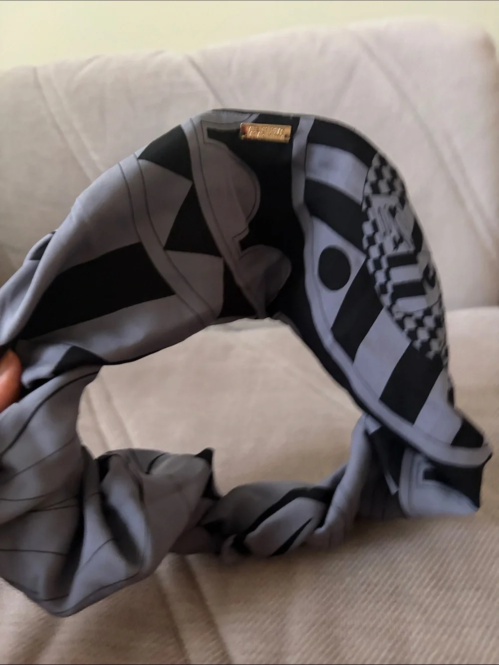 cult gaia Black & Gray Patterned Hair Scarf
